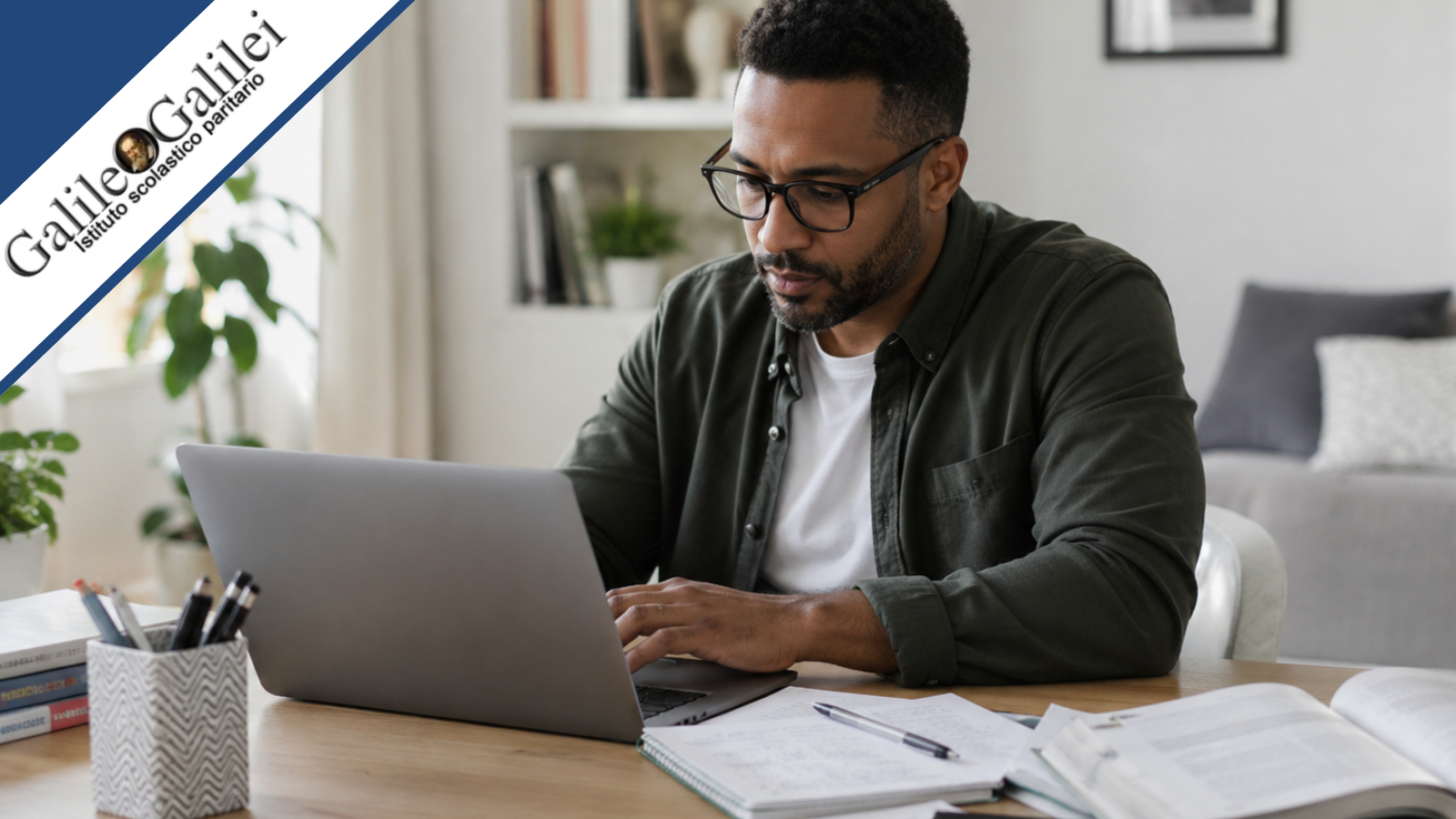 Studente che segue un percorso di preparazione online per il diploma con supporto dell’Istituto Galileo Galilei di Cosenza.